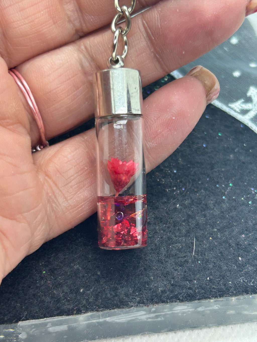 Incased Red Flower Keychain