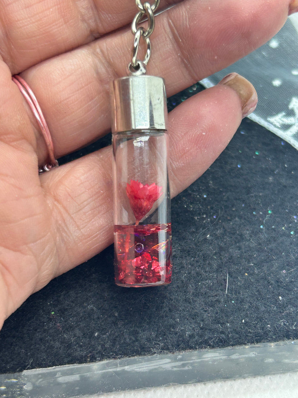 Incased Red Flower Keychain