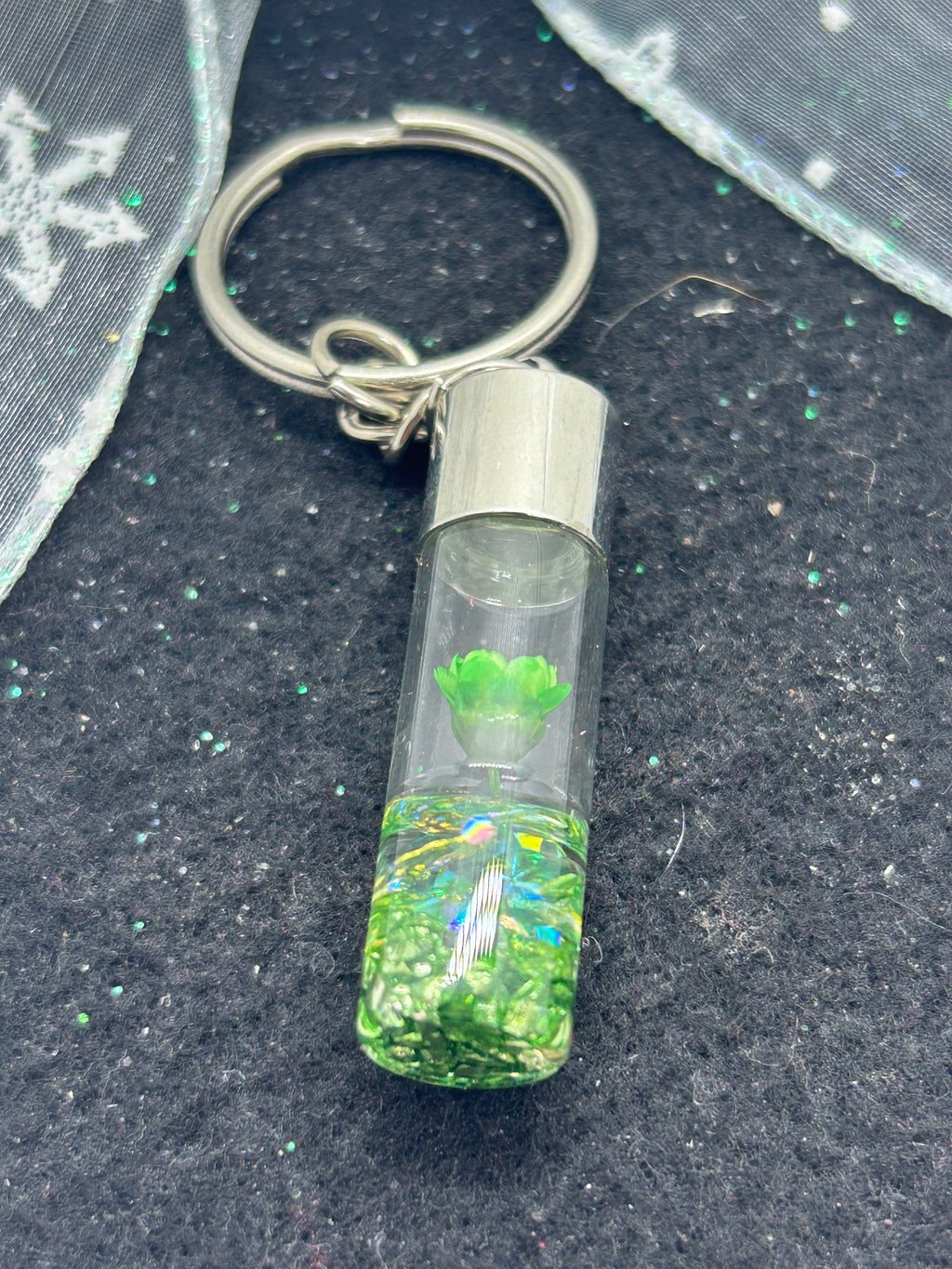 Incased Green Flower Keychain