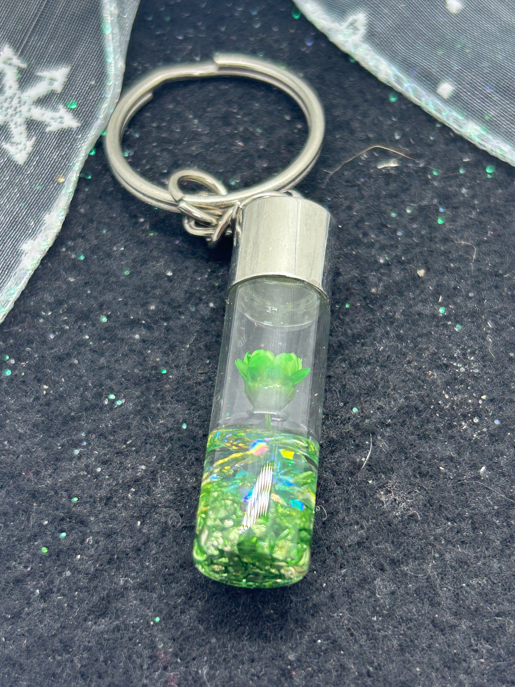 Incased Green Flower Keychain
