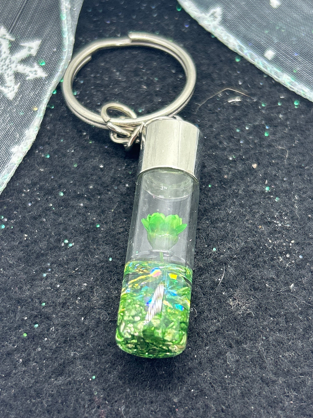 Incased Green Flower Keychain