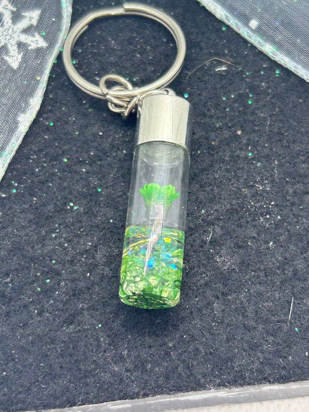 Incased Green Flower Keychain