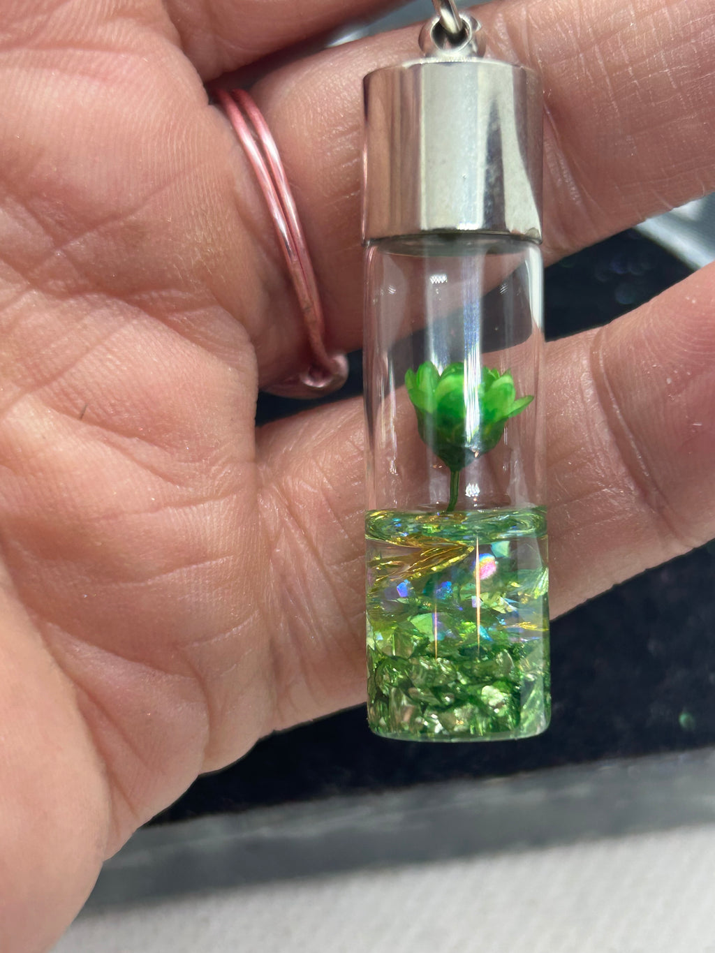 Incased Green Flower Keychain