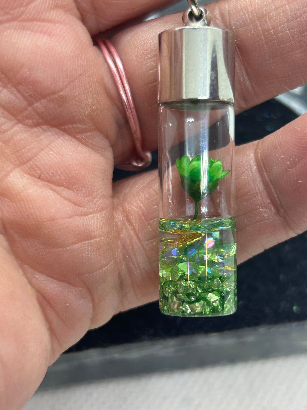 Incased Green Flower Keychain