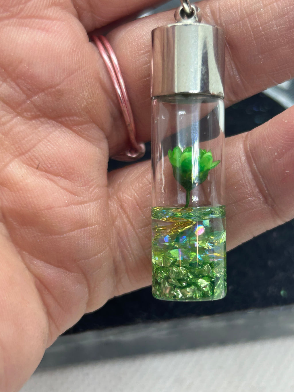 Incased Green Flower Keychain