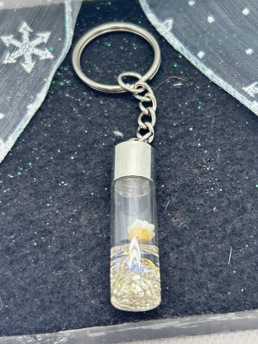 Incased White Flower Keychain