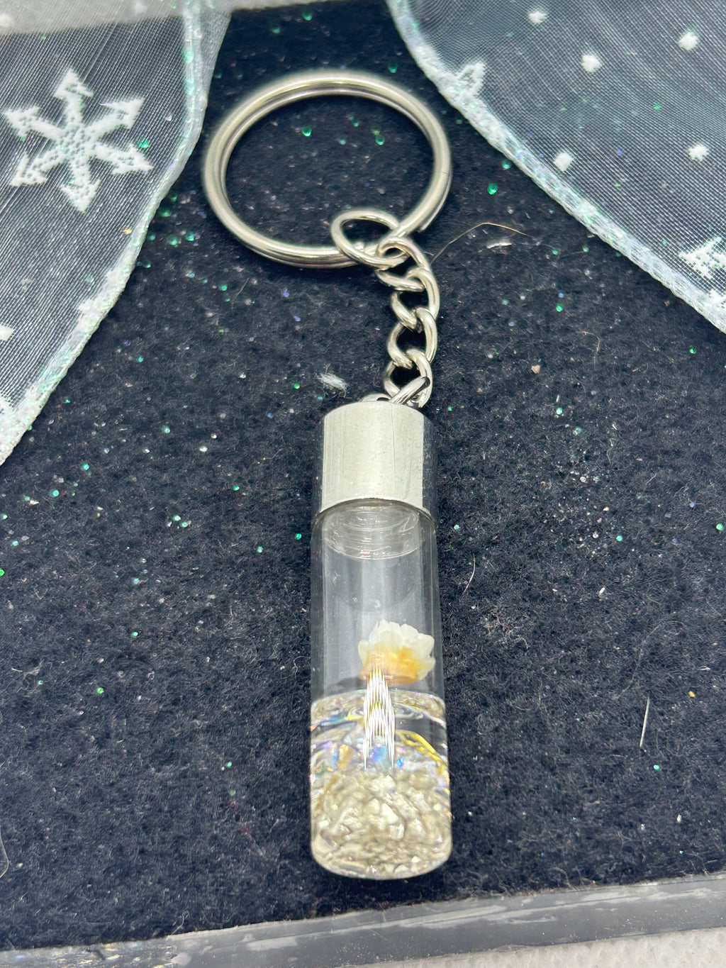 Incased White Flower Keychain