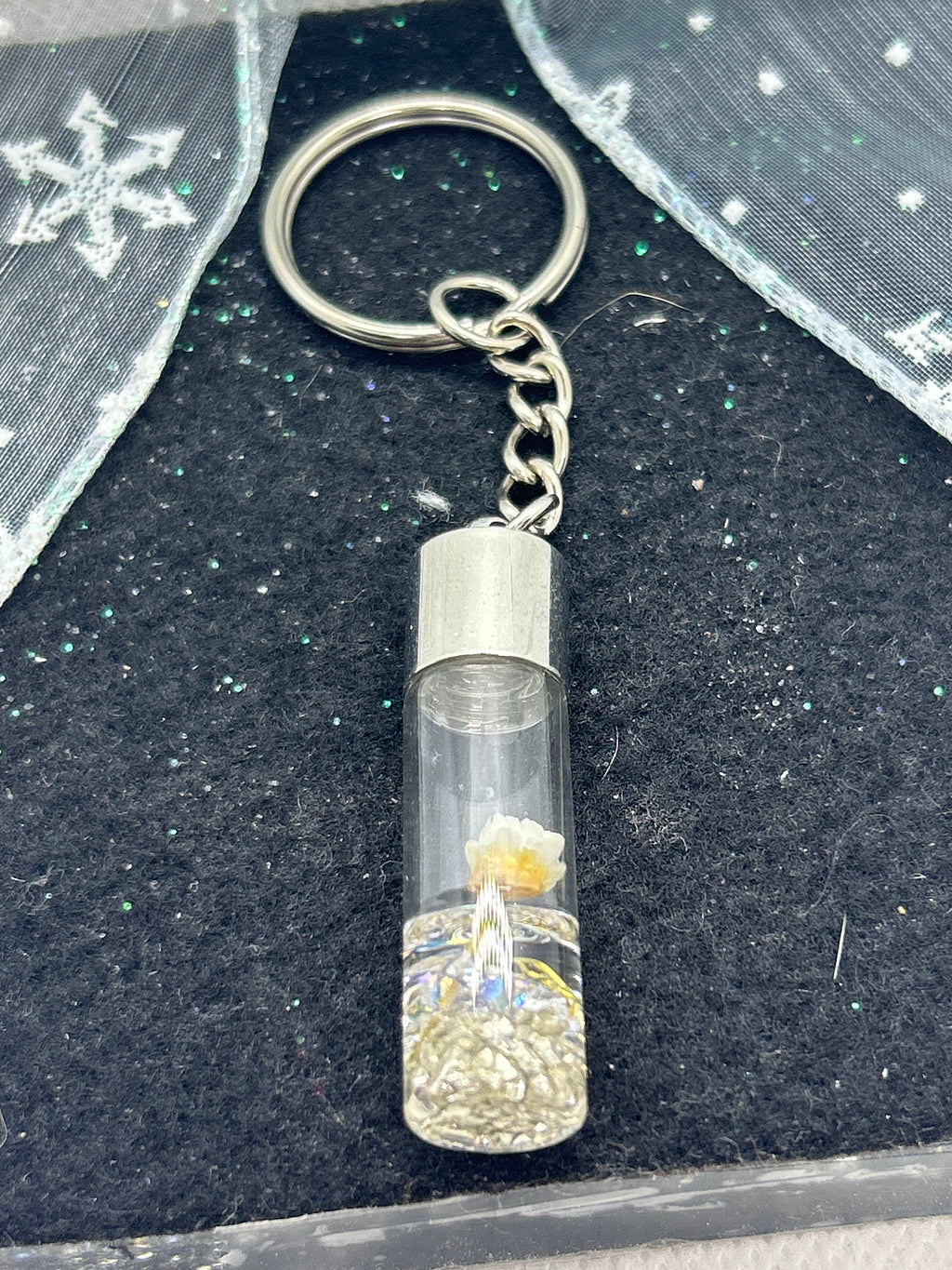 Incased White Flower Keychain