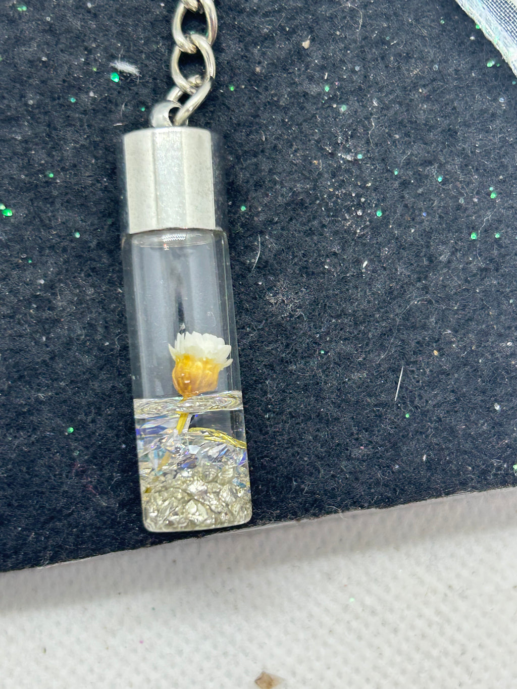 Incased White Flower Keychain