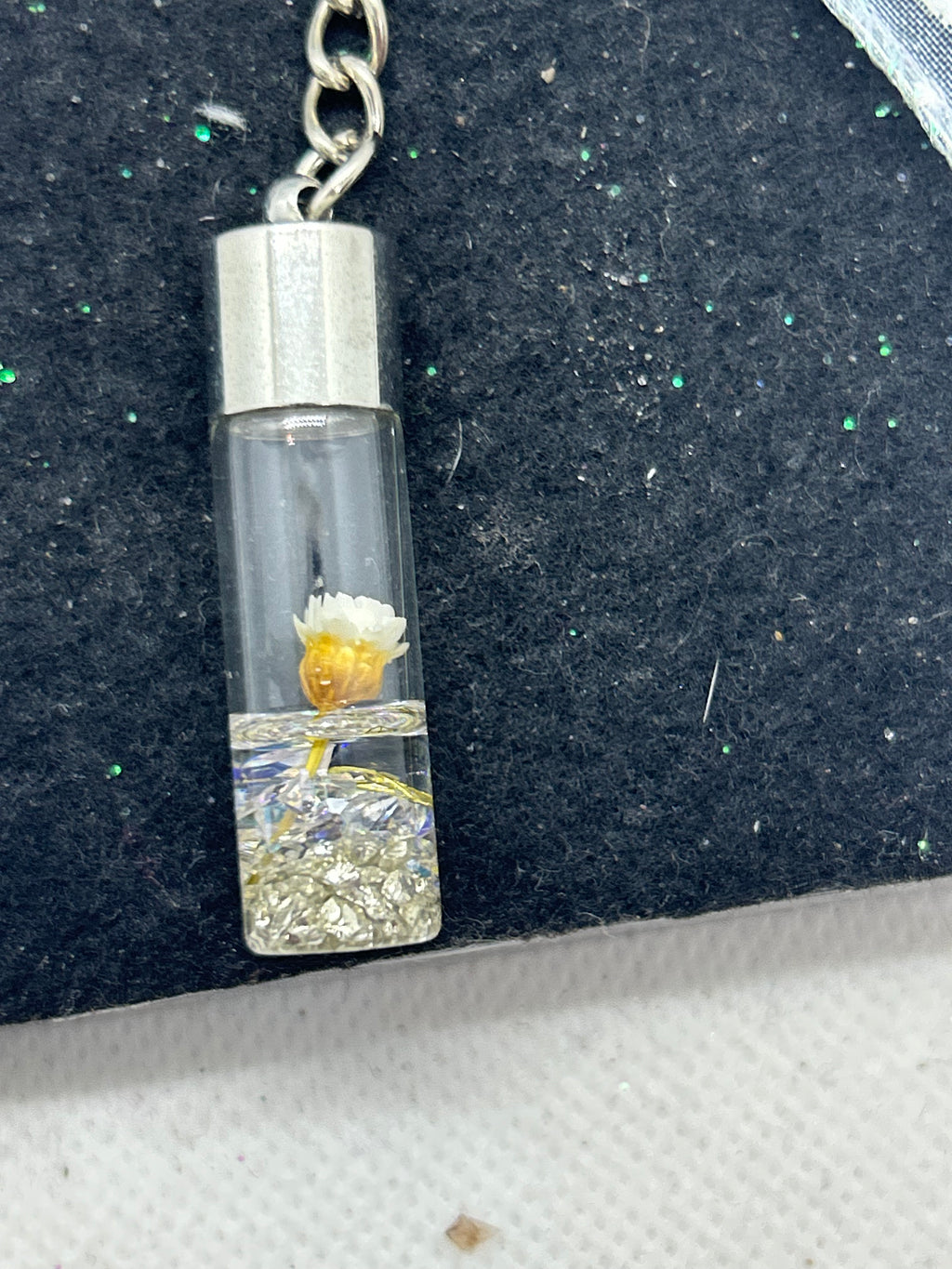 Incased White Flower Keychain