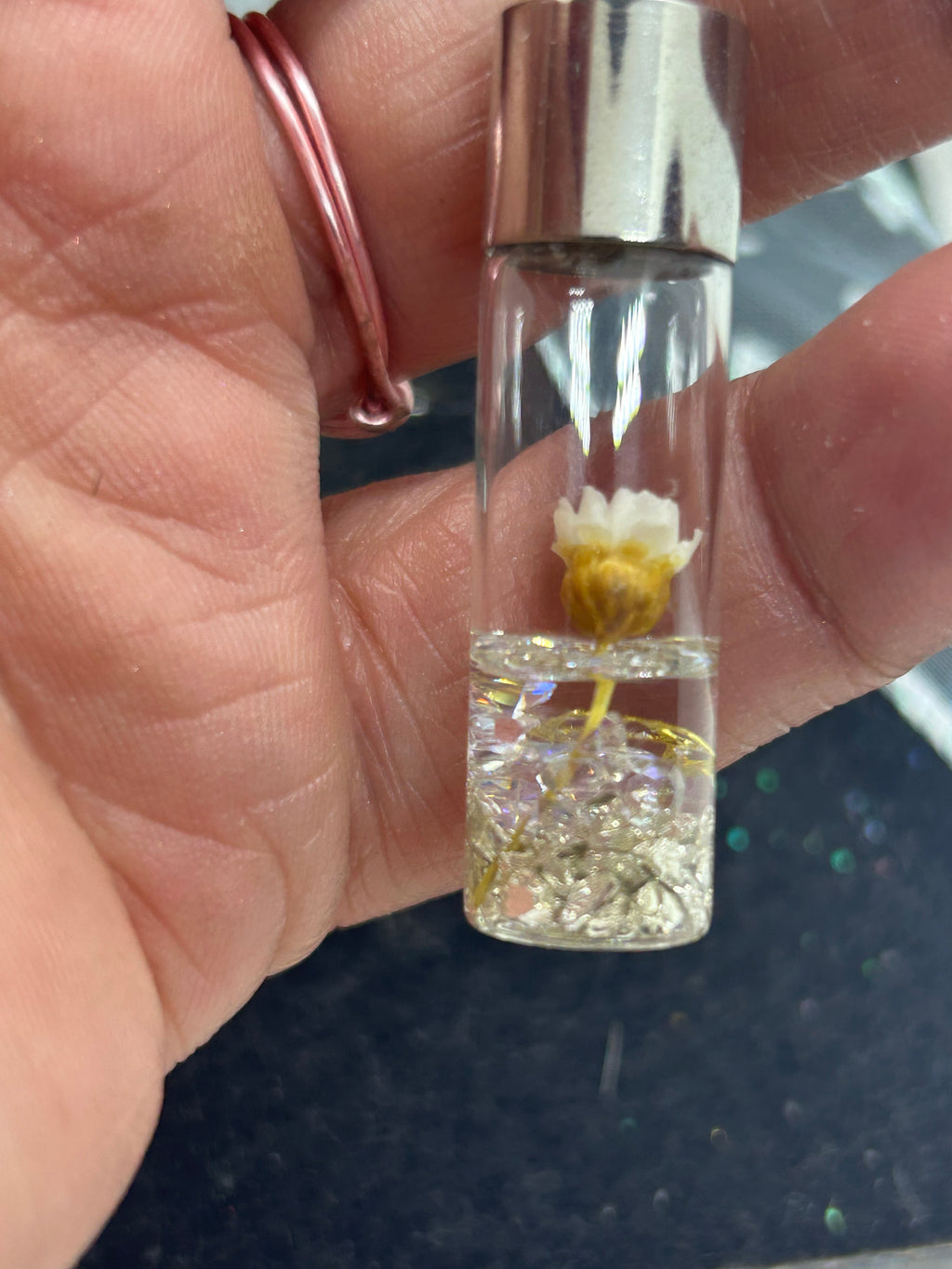 Incased White Flower Keychain