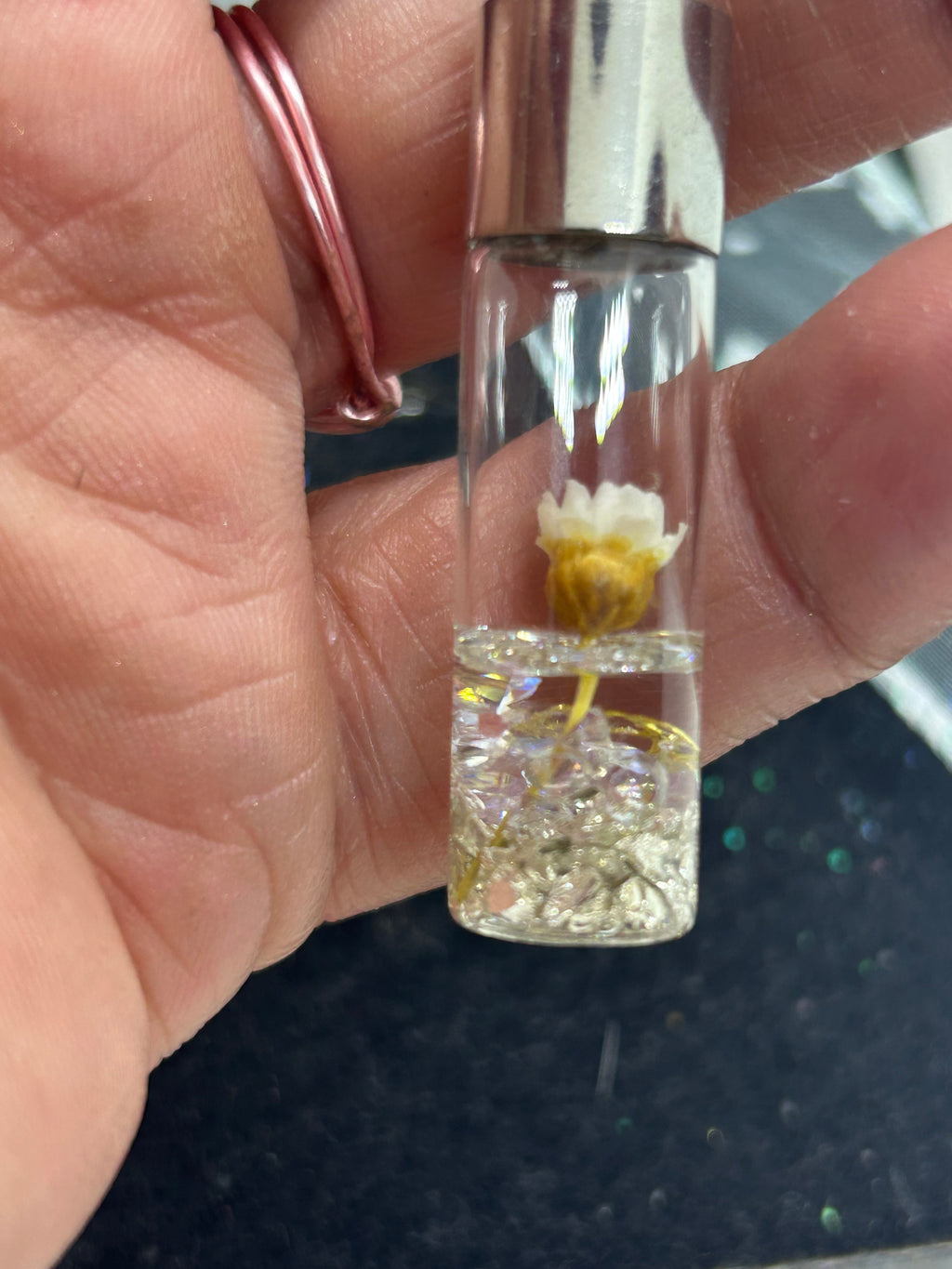 Incased White Flower Keychain