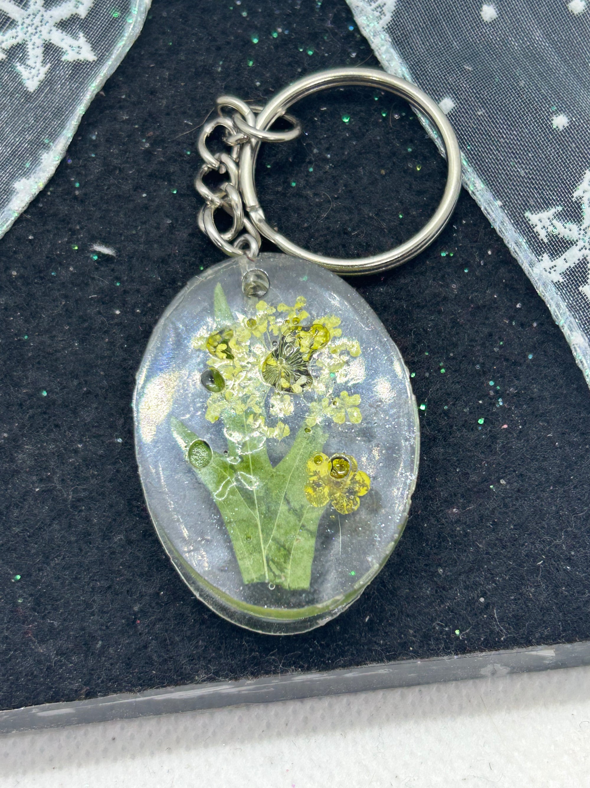 Dried Yellow Flower Keychain