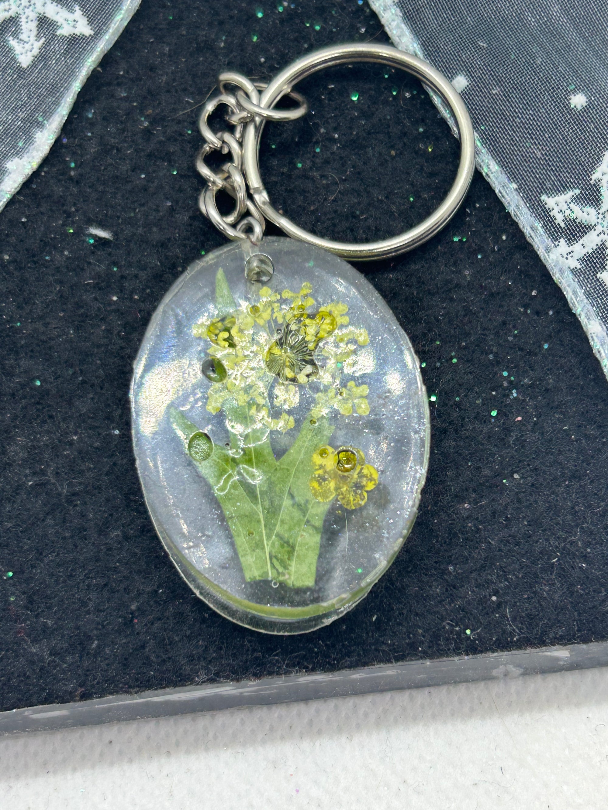 Dried Yellow Flower Keychain
