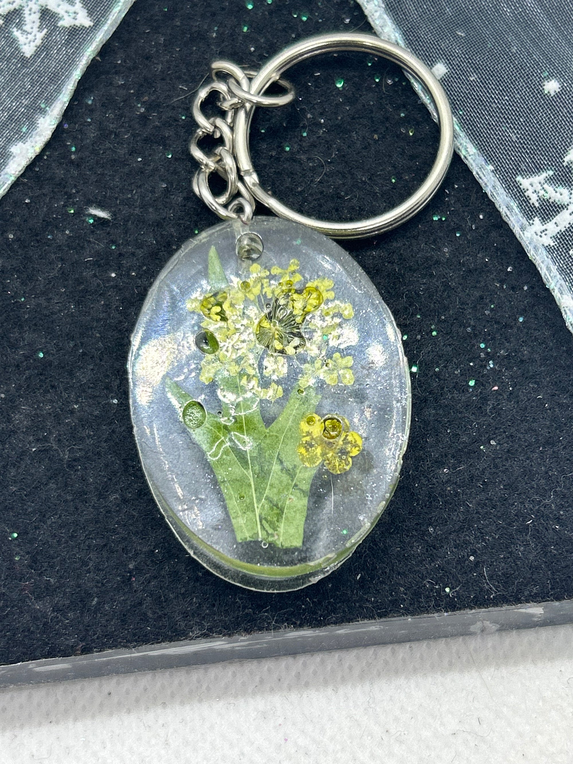 Dried Yellow Flower Keychain