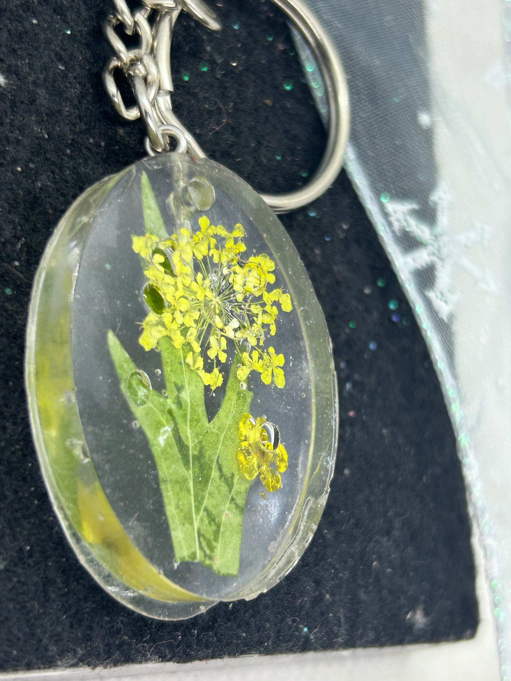 Dried Yellow Flower Keychain