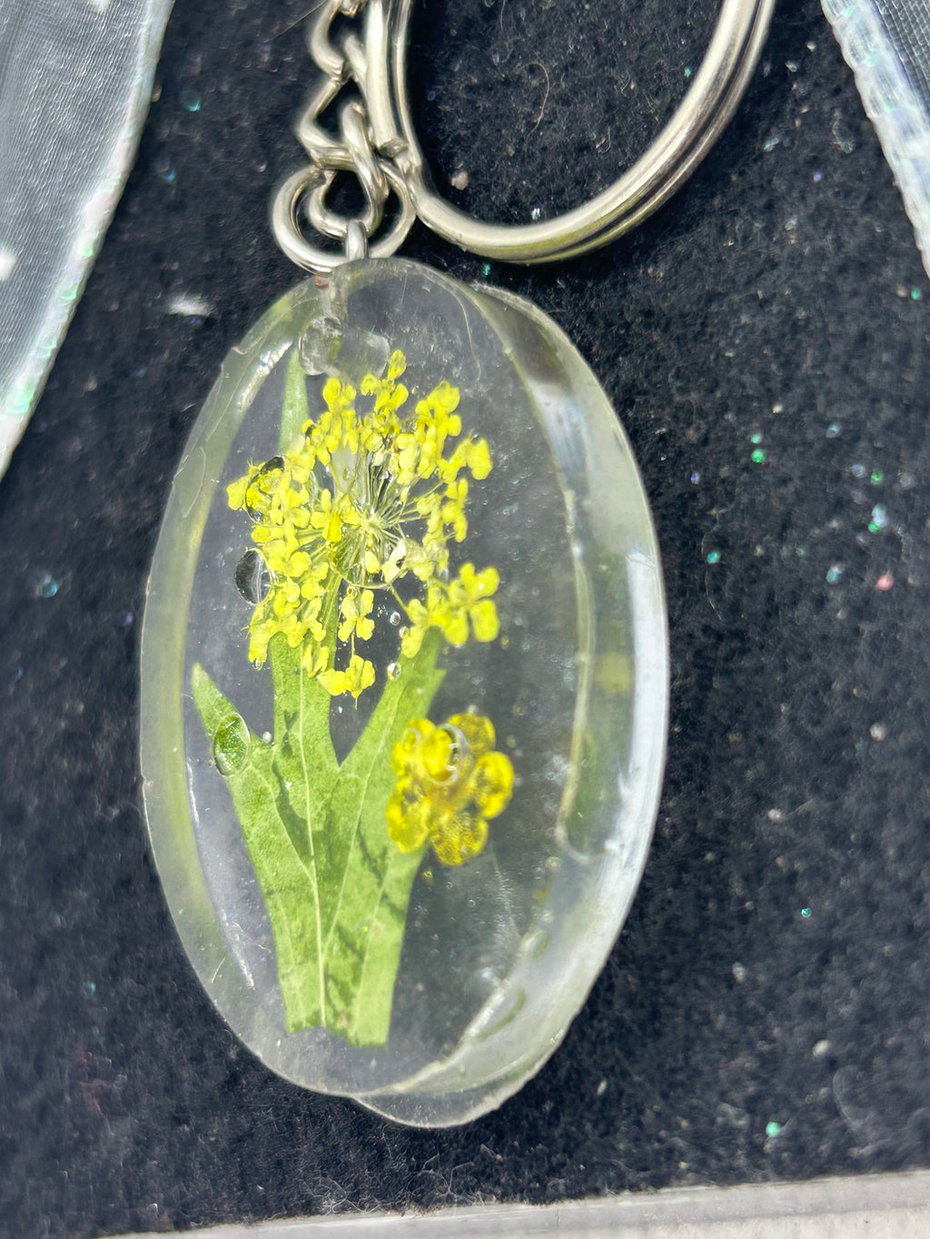 Dried Yellow Flower Keychain