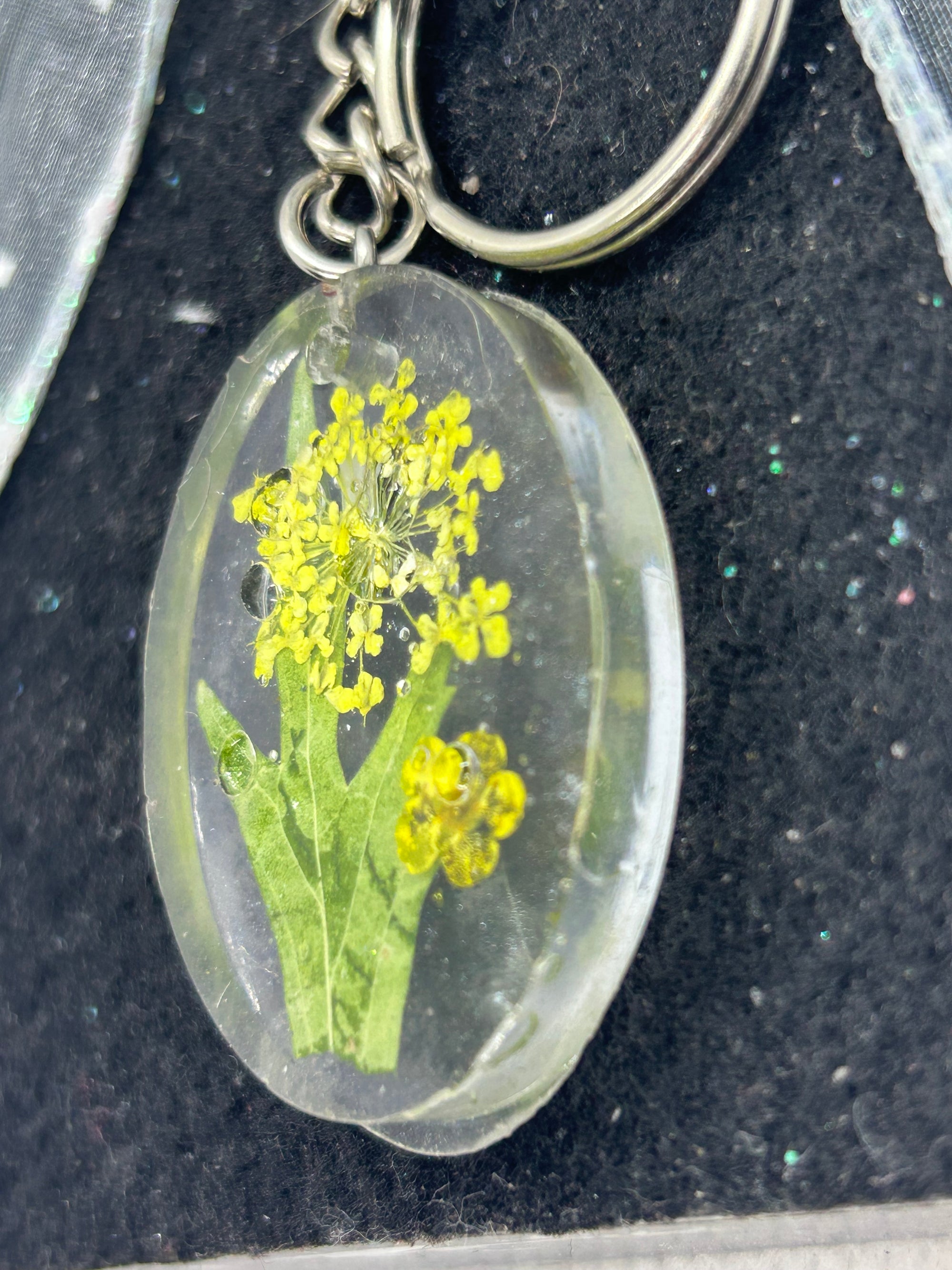 Dried Yellow Flower Keychain
