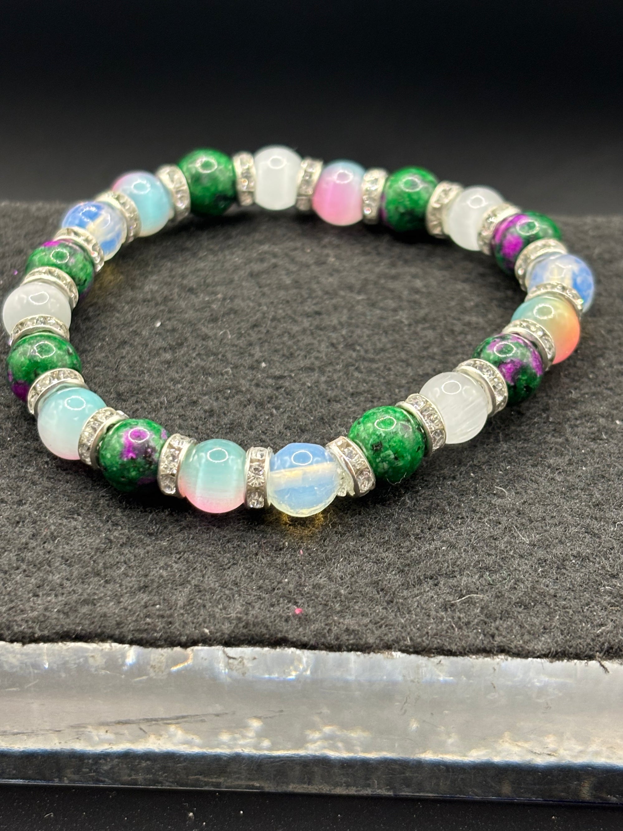 Multicolored Cat Eye, Crystal, and Stone Beaded Bracelet