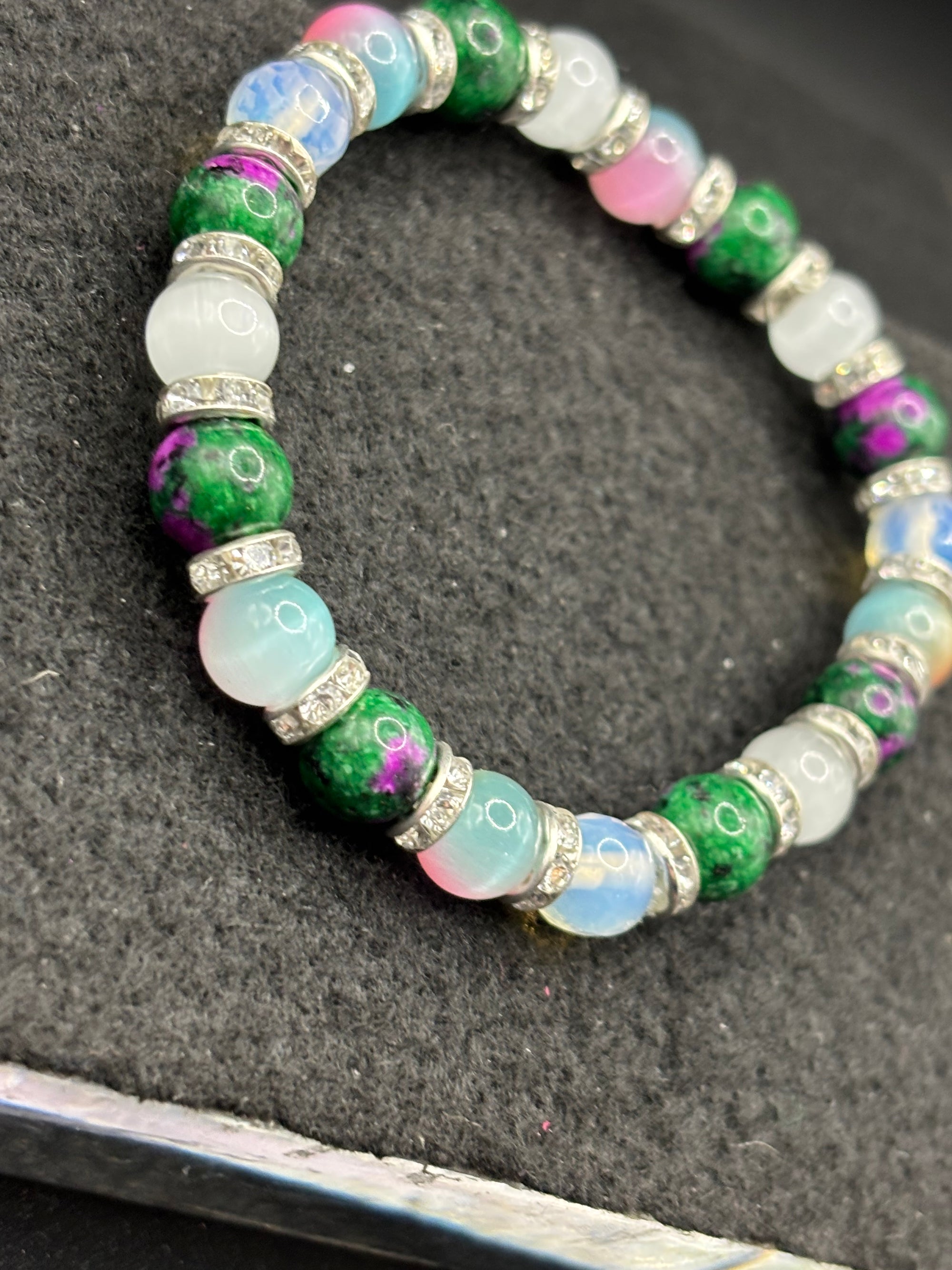 Multicolored Cat Eye, Crystal, and Stone Beaded Bracelet