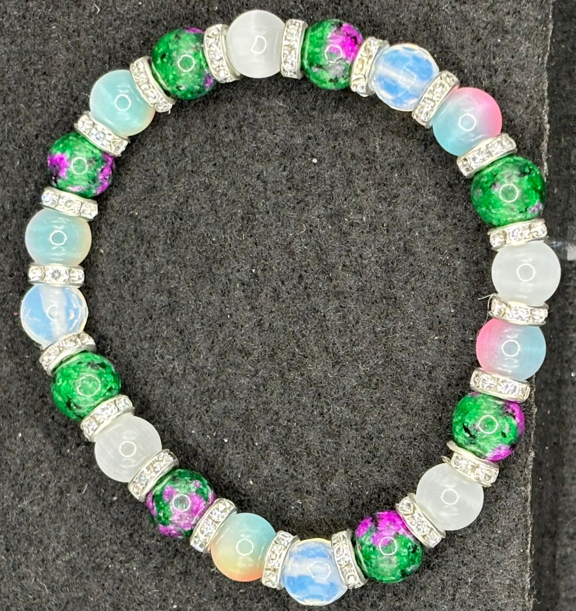 Multicolored Cat Eye, Crystal, and Stone Beaded Bracelet