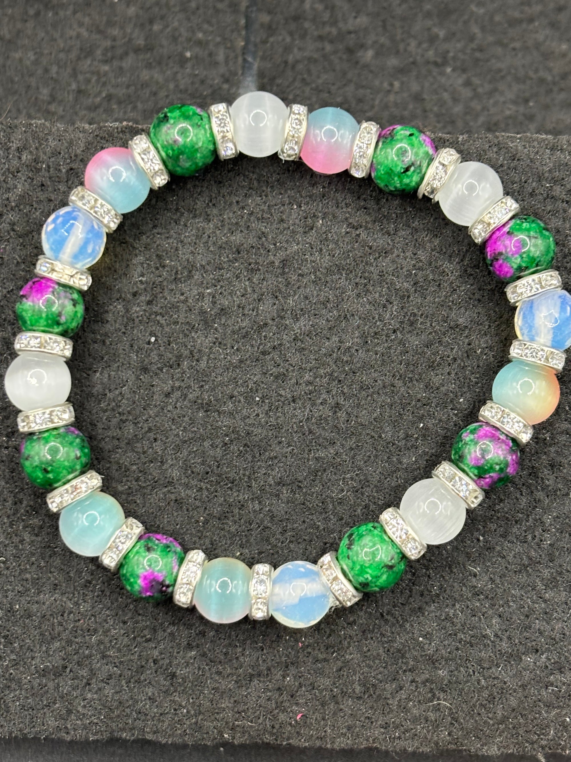 Multicolored Cat Eye, Crystal, and Stone Beaded Bracelet