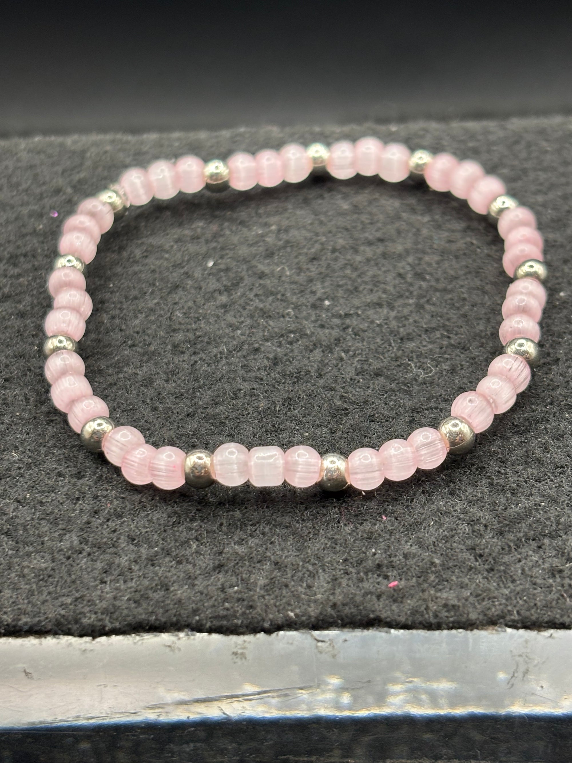 Small Pink Cat Eye Beaded Bracelet