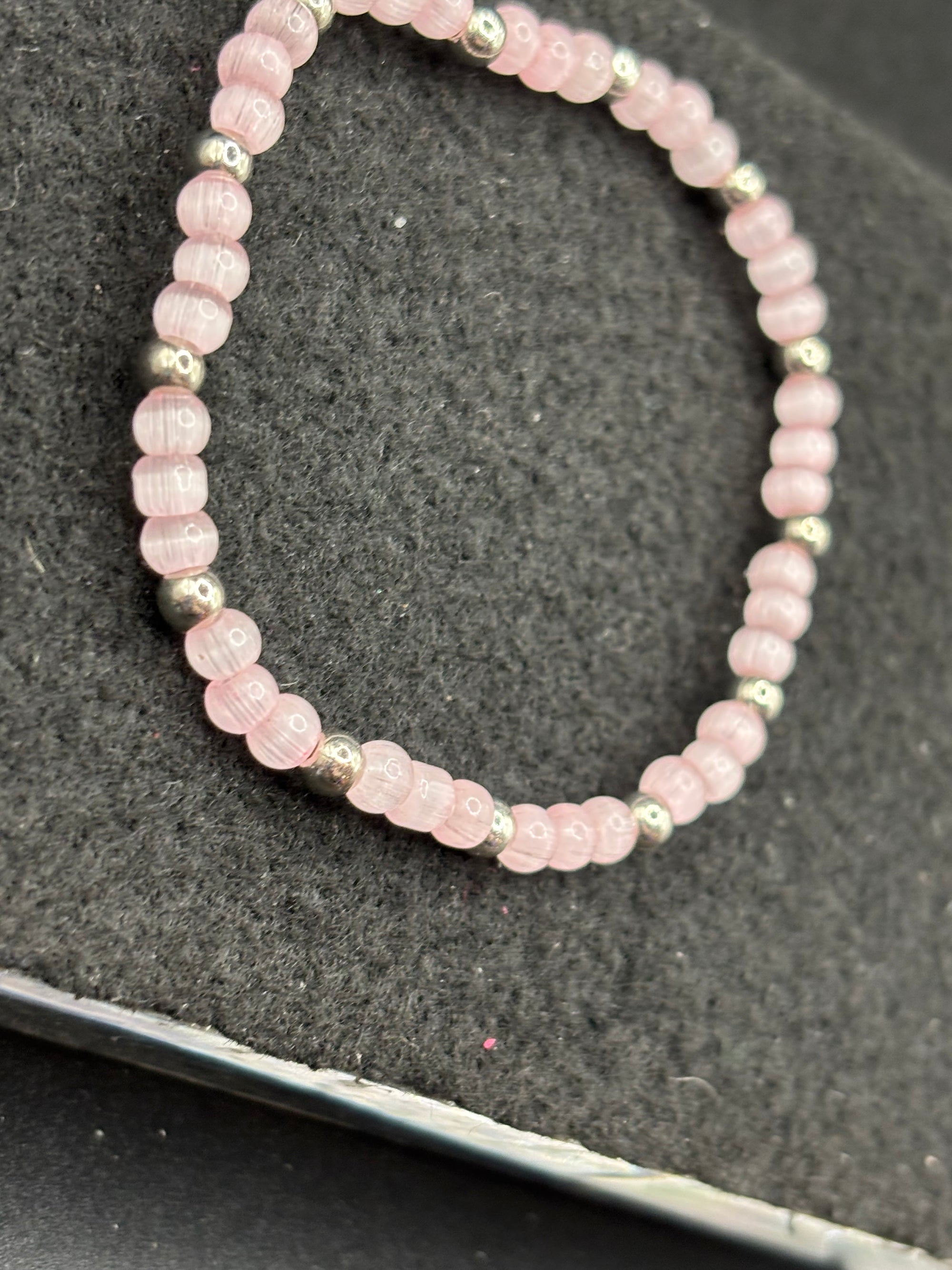 Small Pink Cat Eye Beaded Bracelet