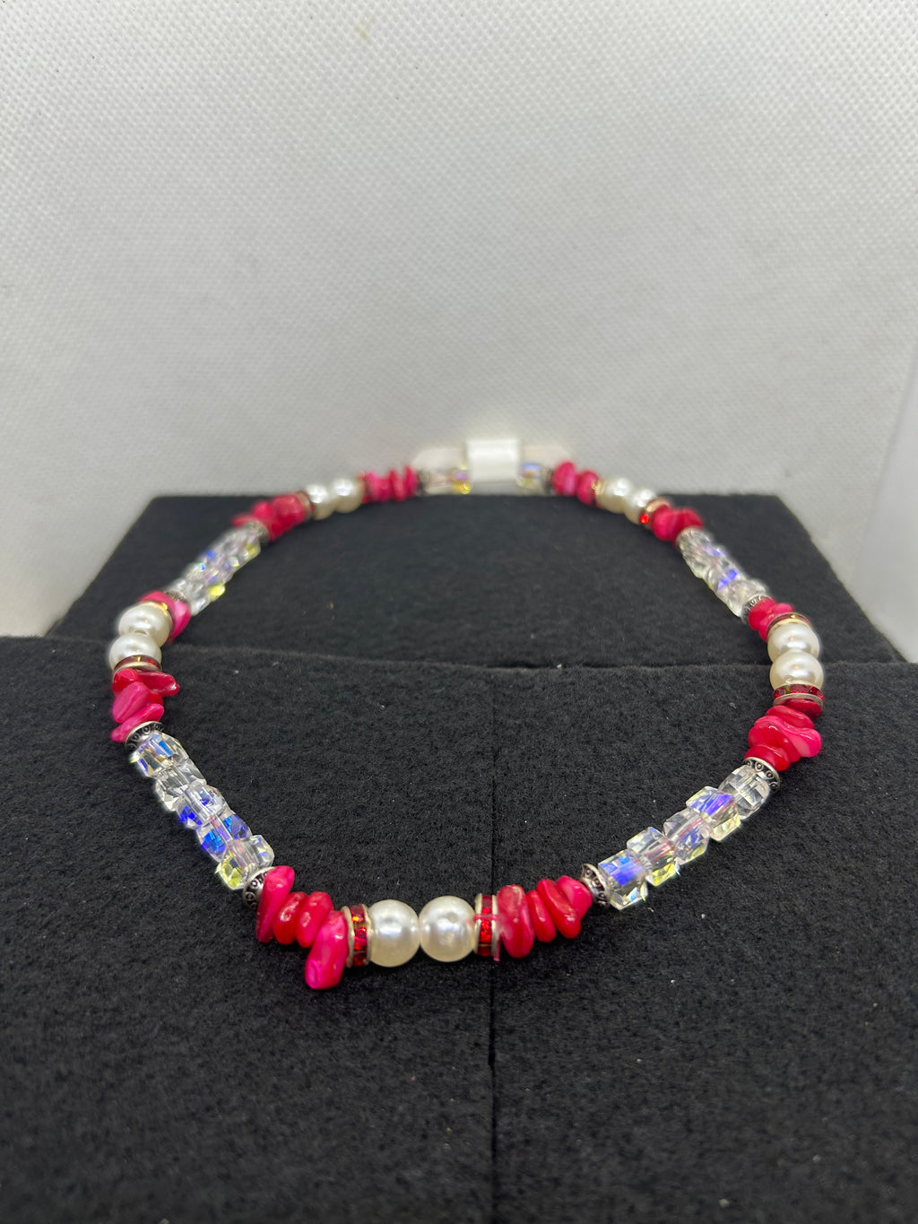 Natural Red Stone and Glass Necklace