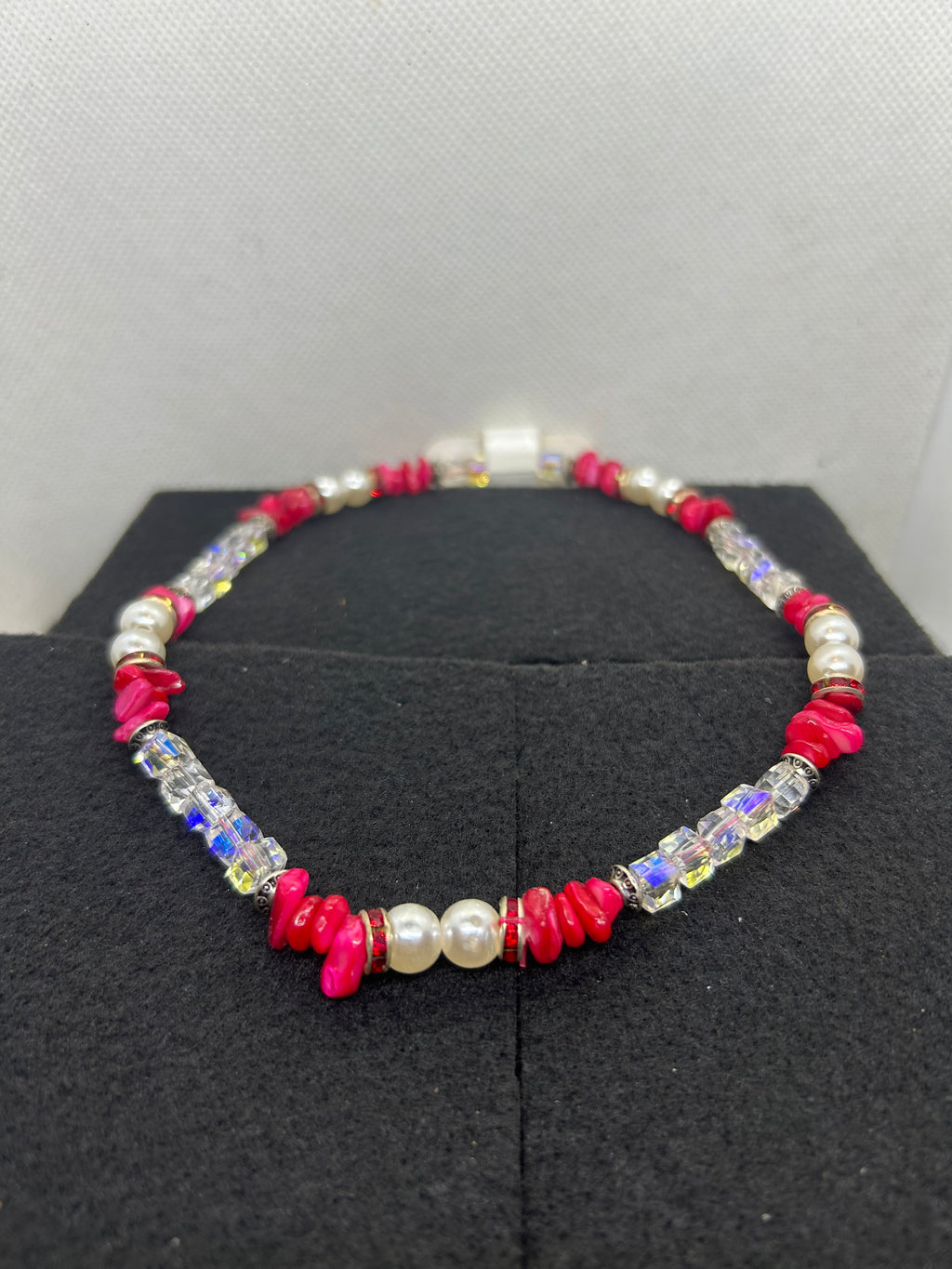 Natural Red Stone and Glass Necklace