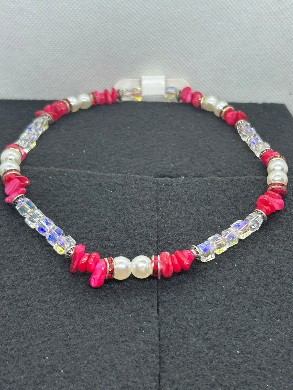 Natural Red Stone and Glass Necklace