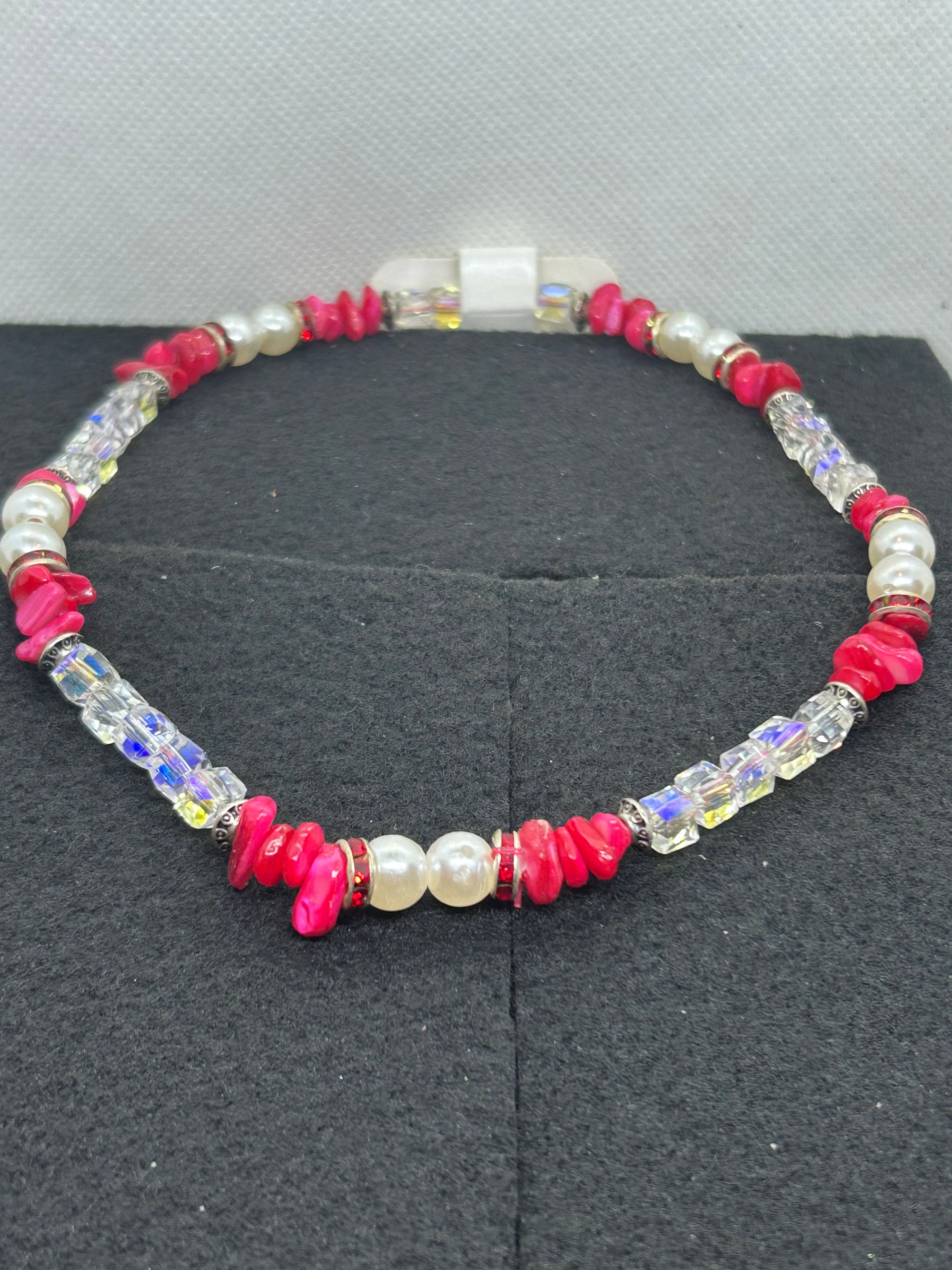 Natural Red Stone and Glass Necklace