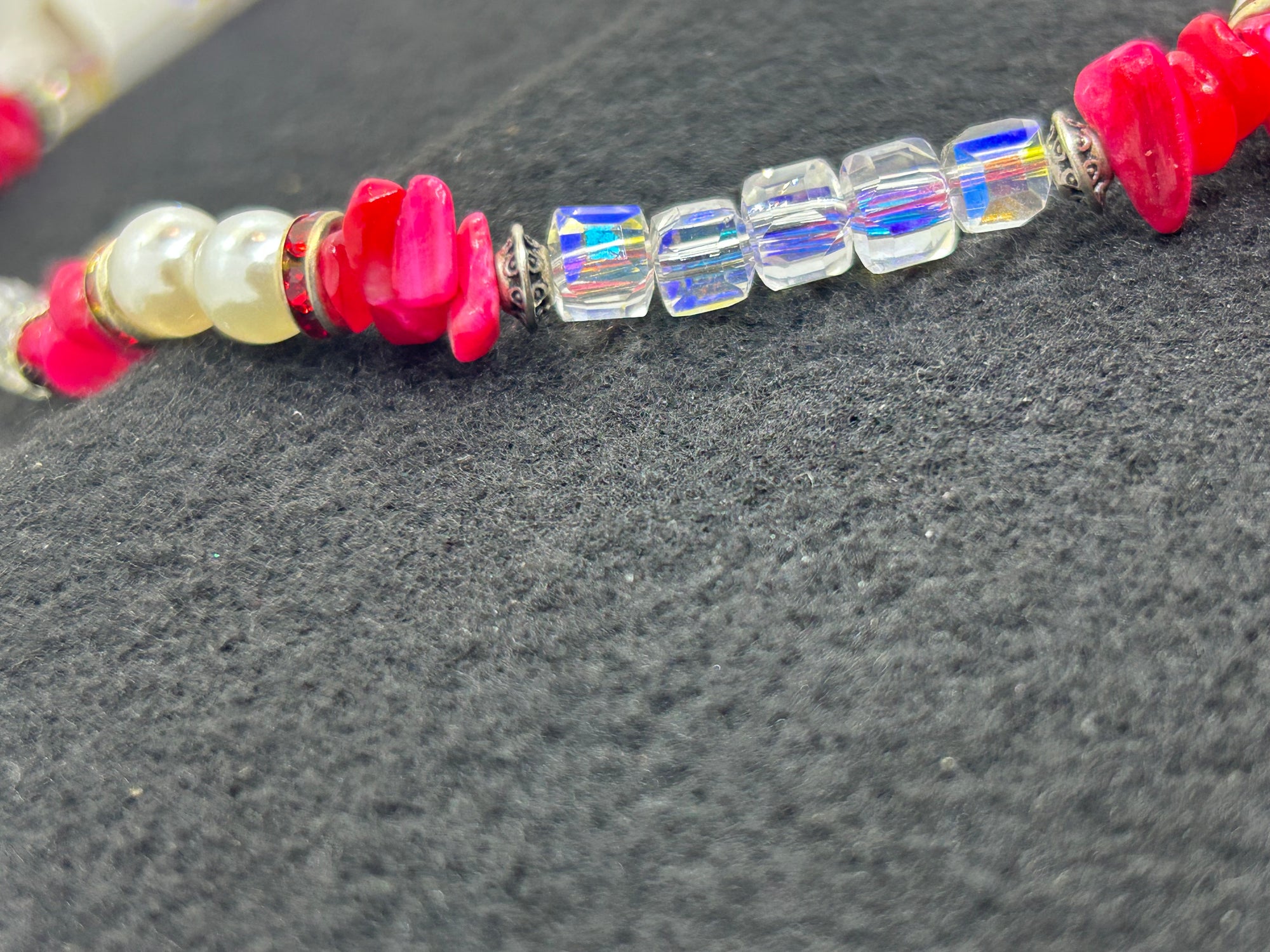 Natural Red Stone and Glass Necklace