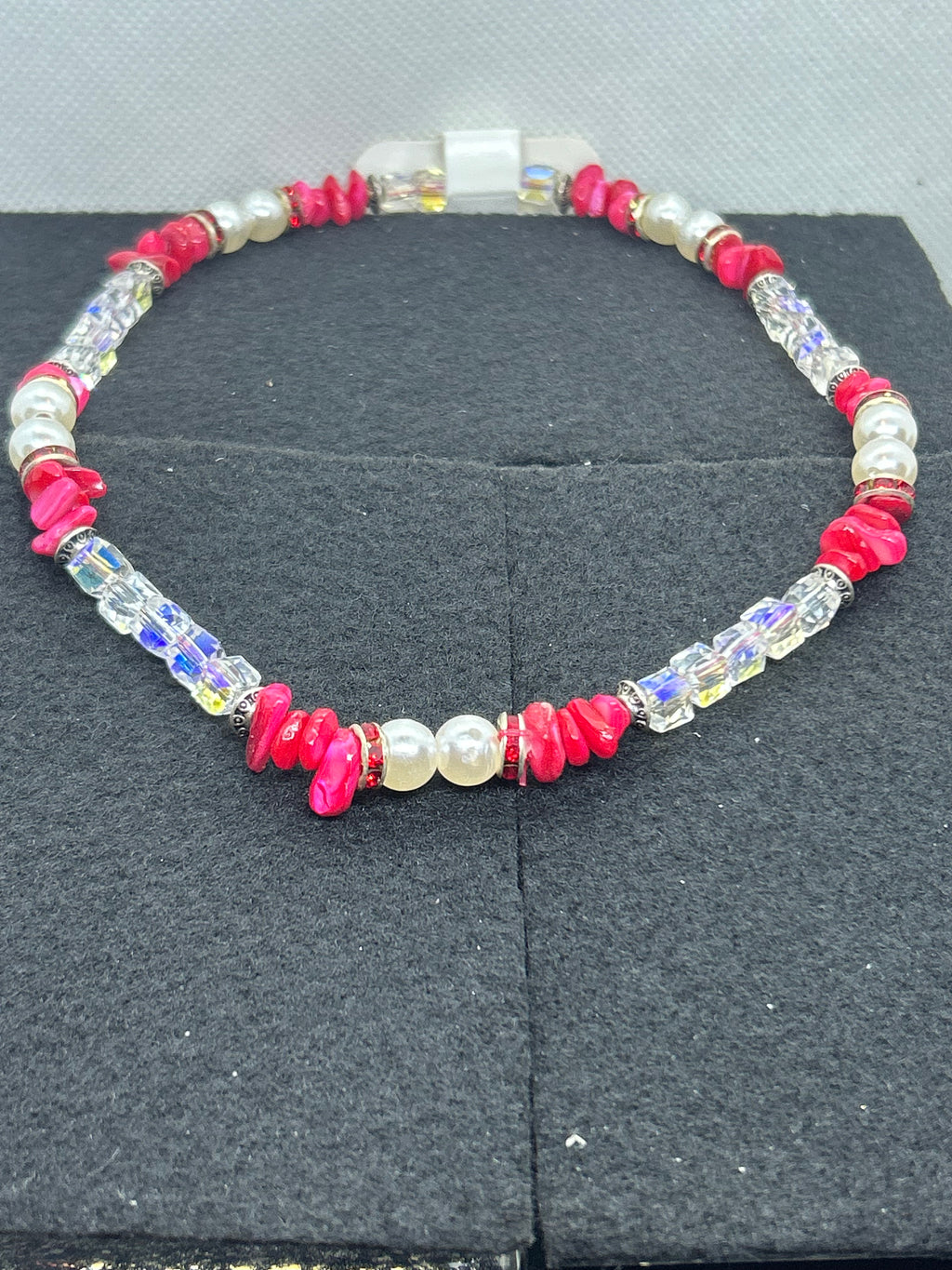 Natural Red Stone and Glass Necklace