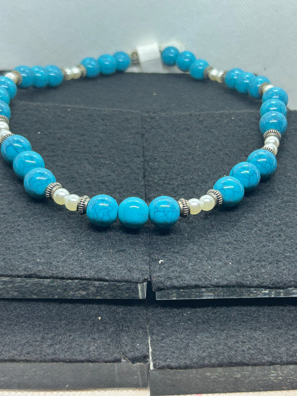 Blue and White Beaded Necklace
