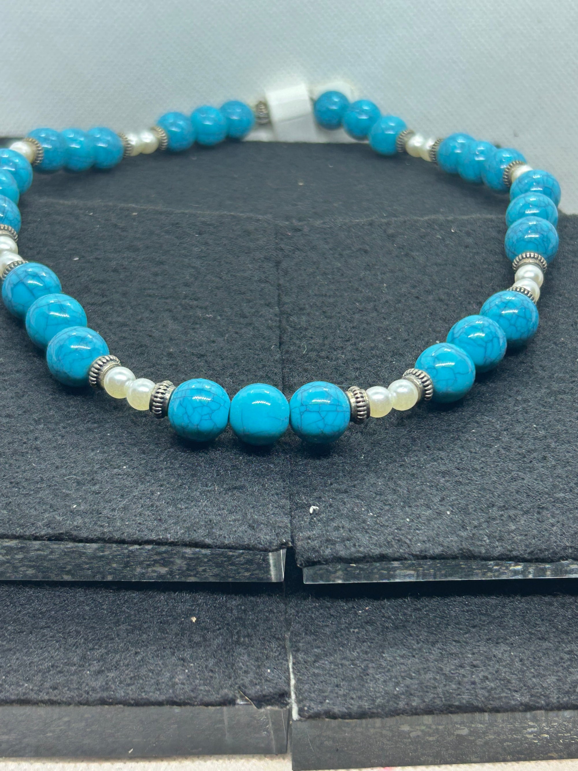 Blue and White Beaded Necklace