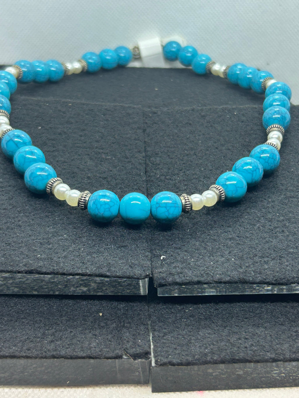 Blue and White Beaded Necklace