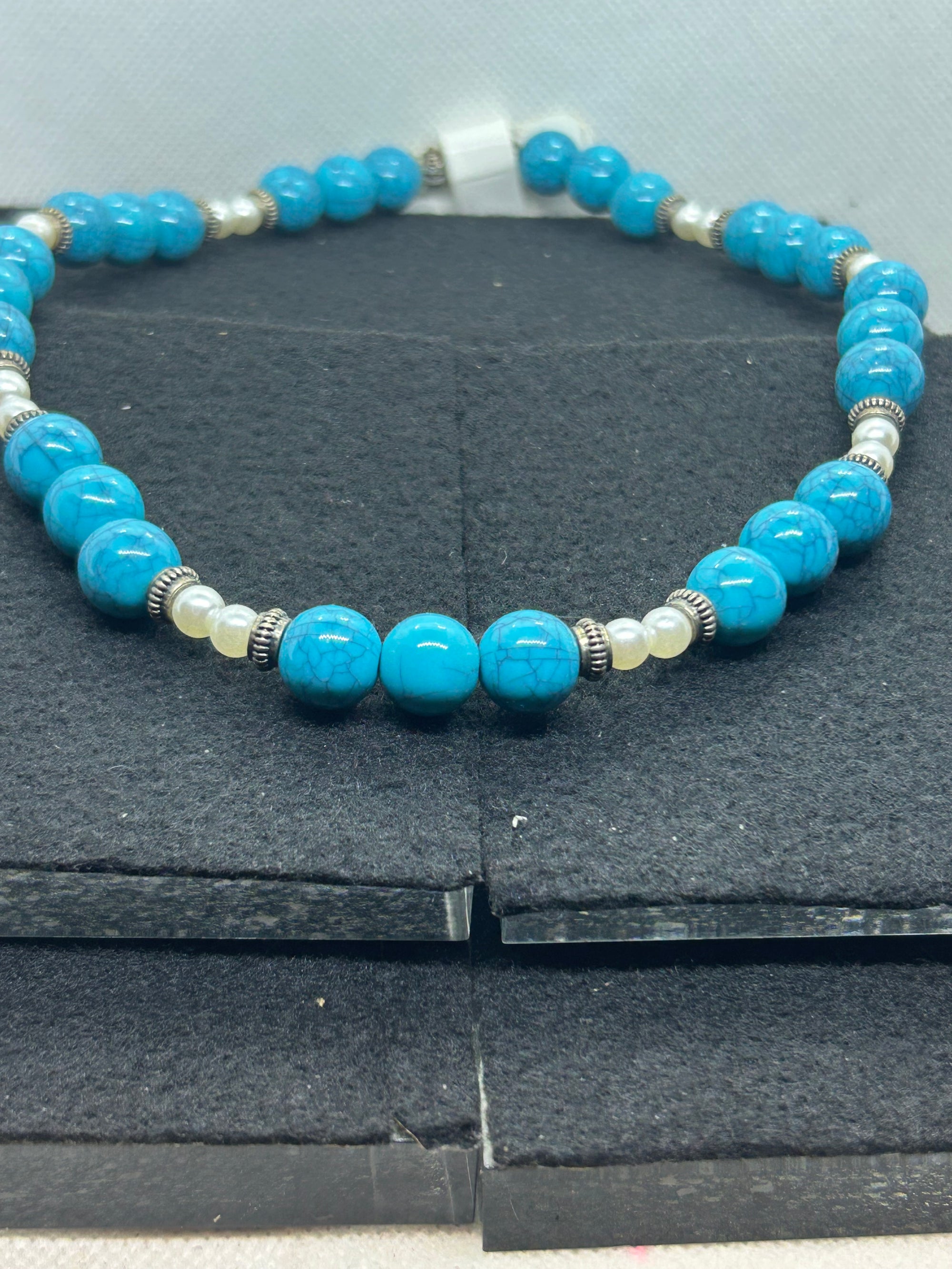 Blue and White Beaded Necklace