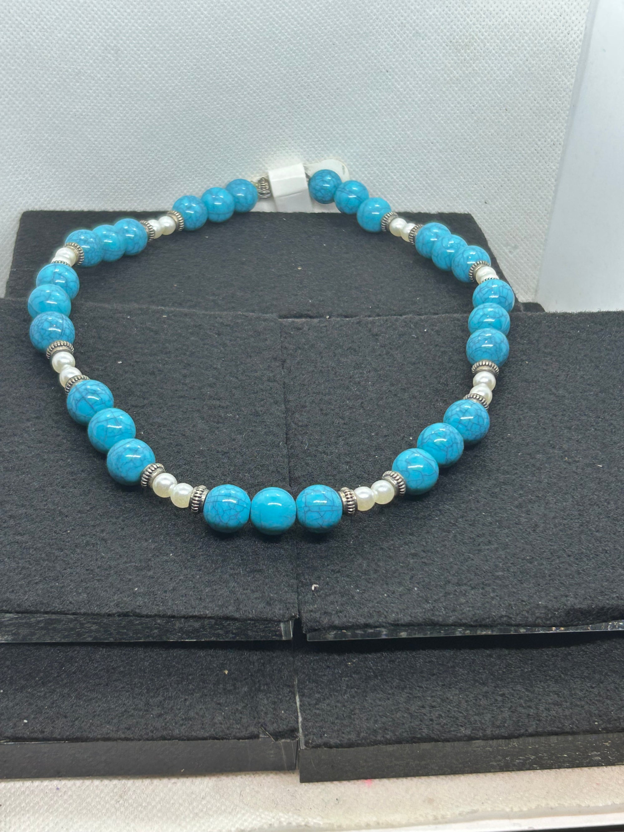 Blue and White Beaded Necklace