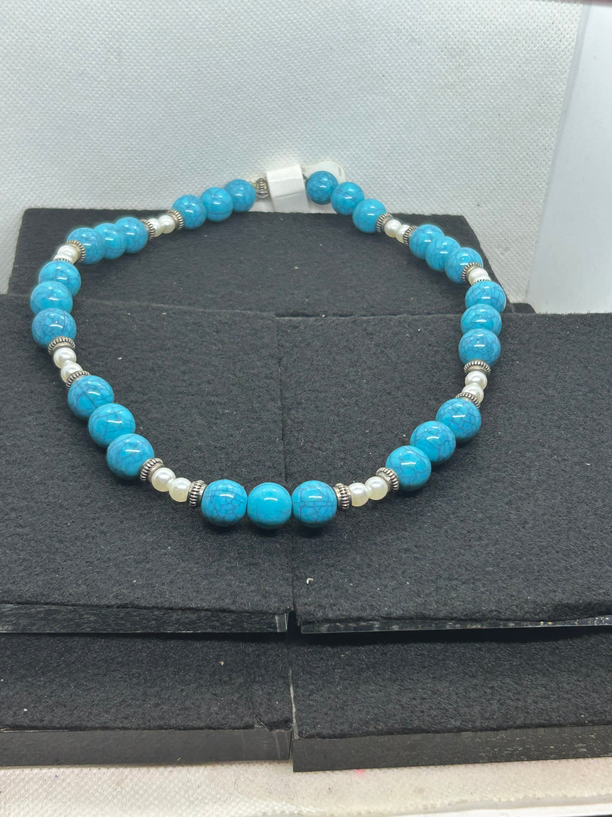 Blue and White Beaded Necklace
