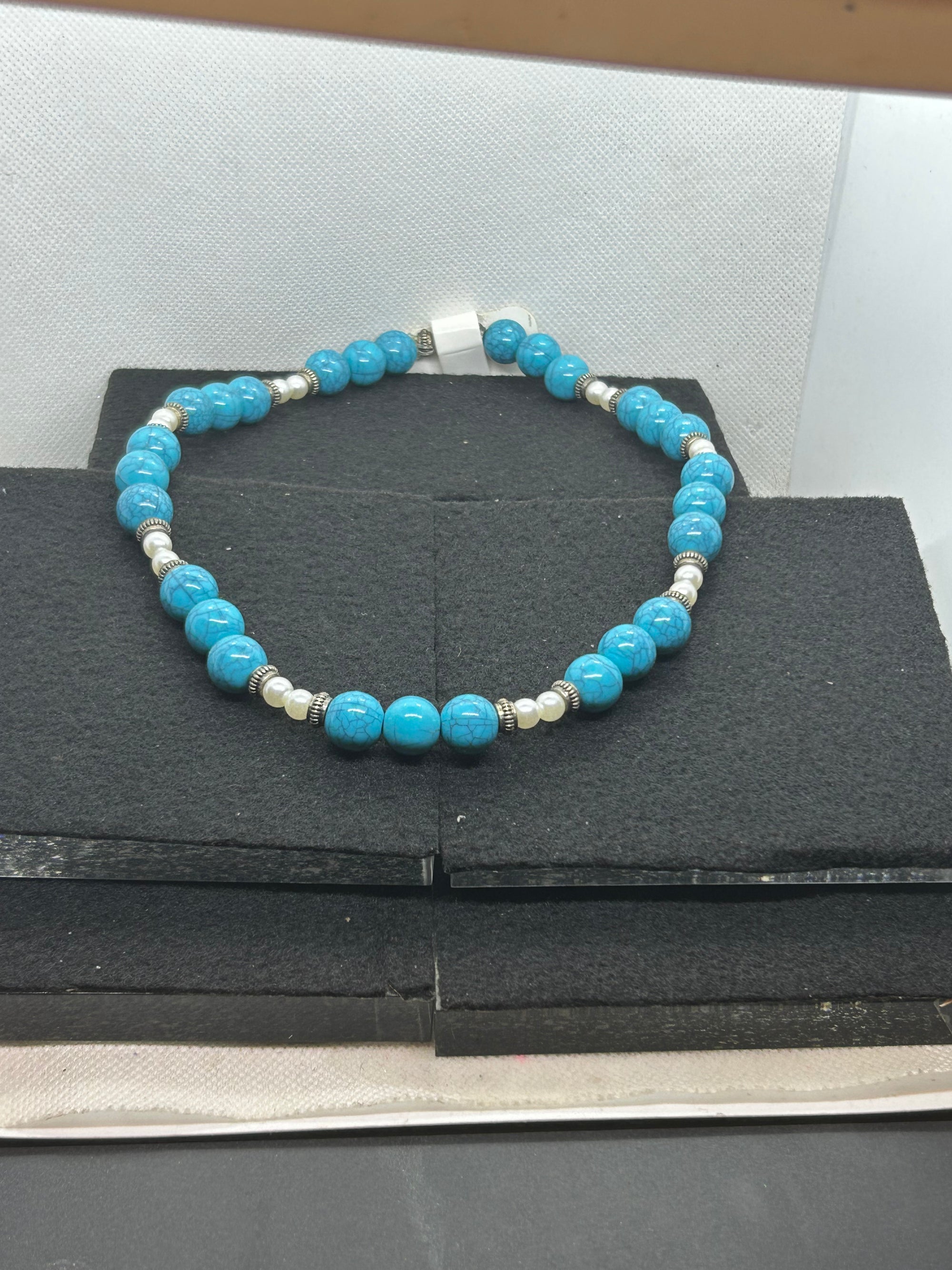 Blue and White Beaded Necklace
