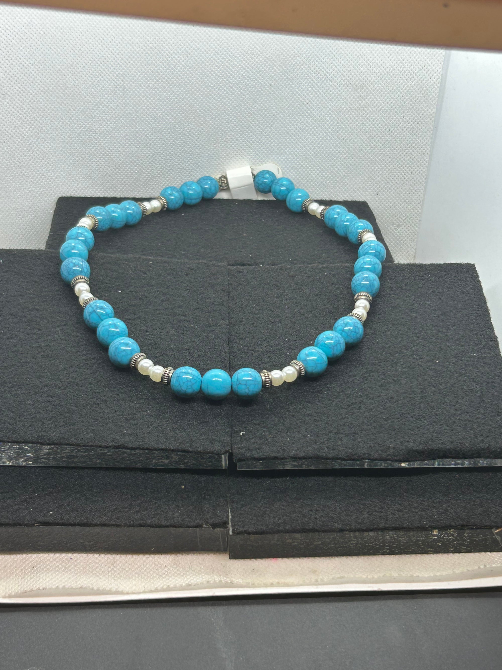 Blue and White Beaded Necklace
