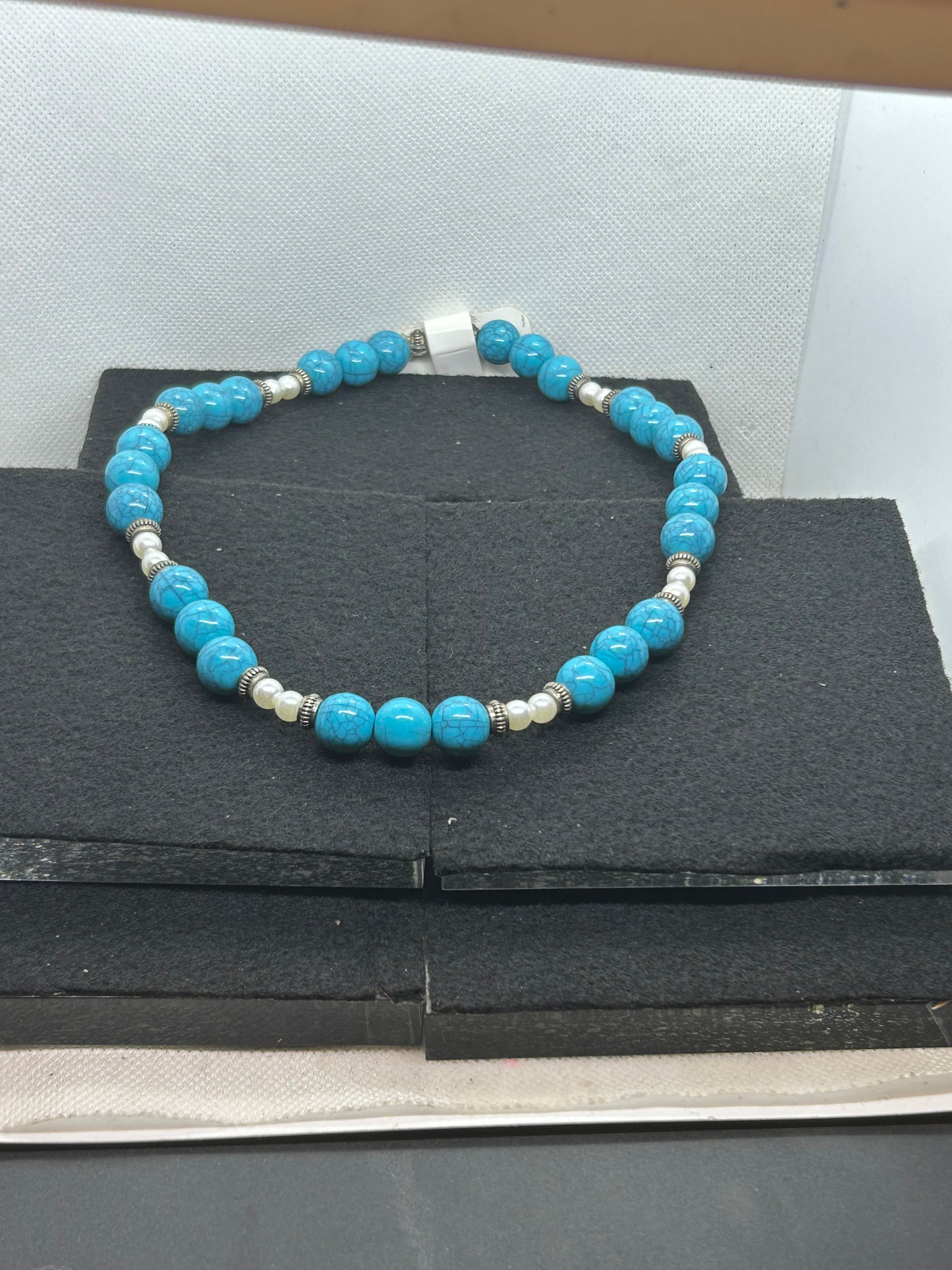 Blue and White Beaded Necklace