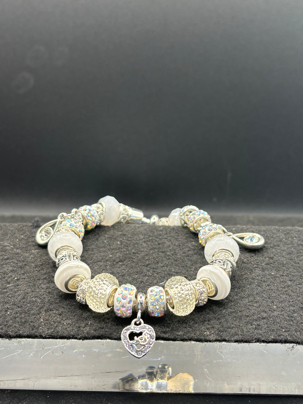 White Mom Charm Bracelet