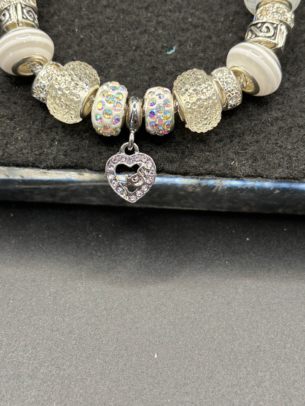 White Mom Charm Bracelet