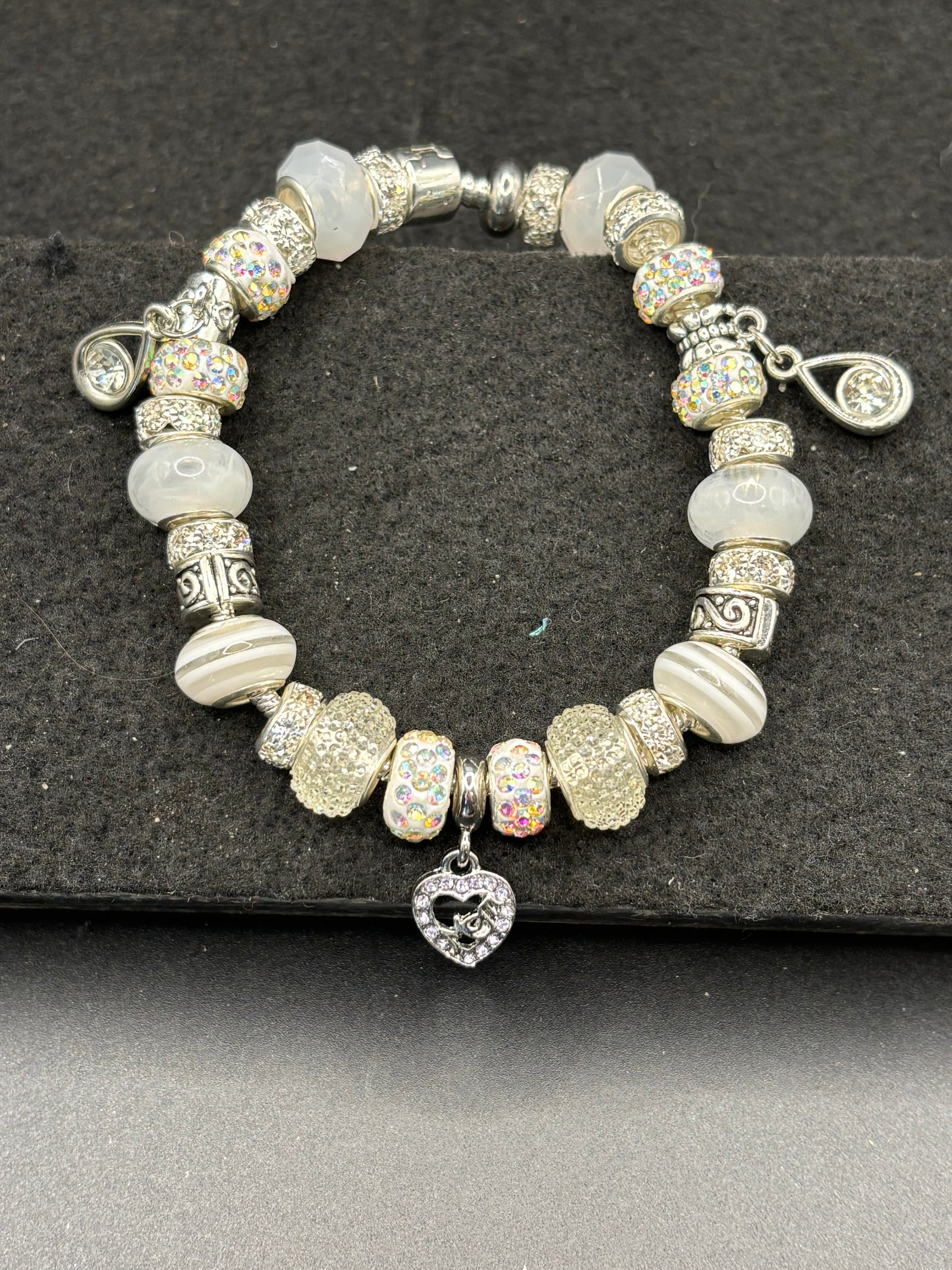 White Mom Charm Bracelet