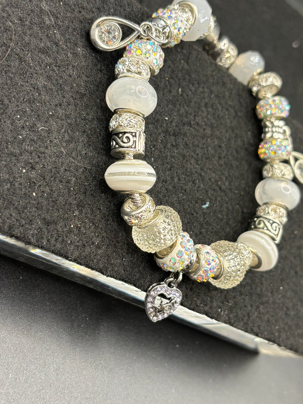 White Mom Charm Bracelet