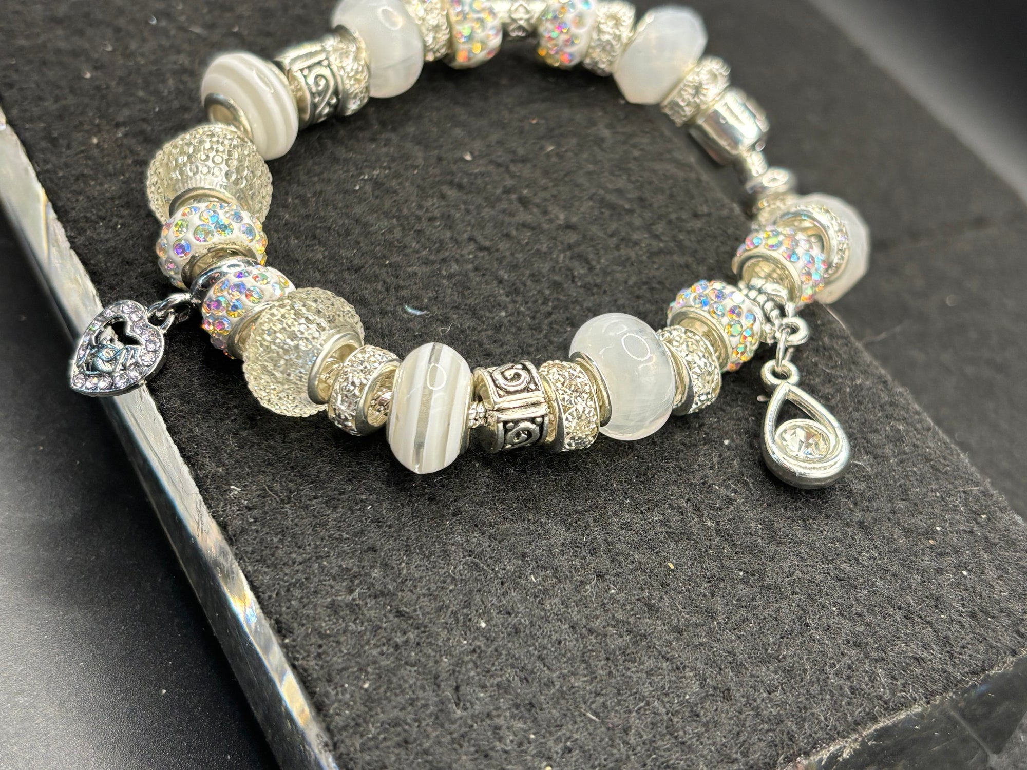 White Mom Charm Bracelet