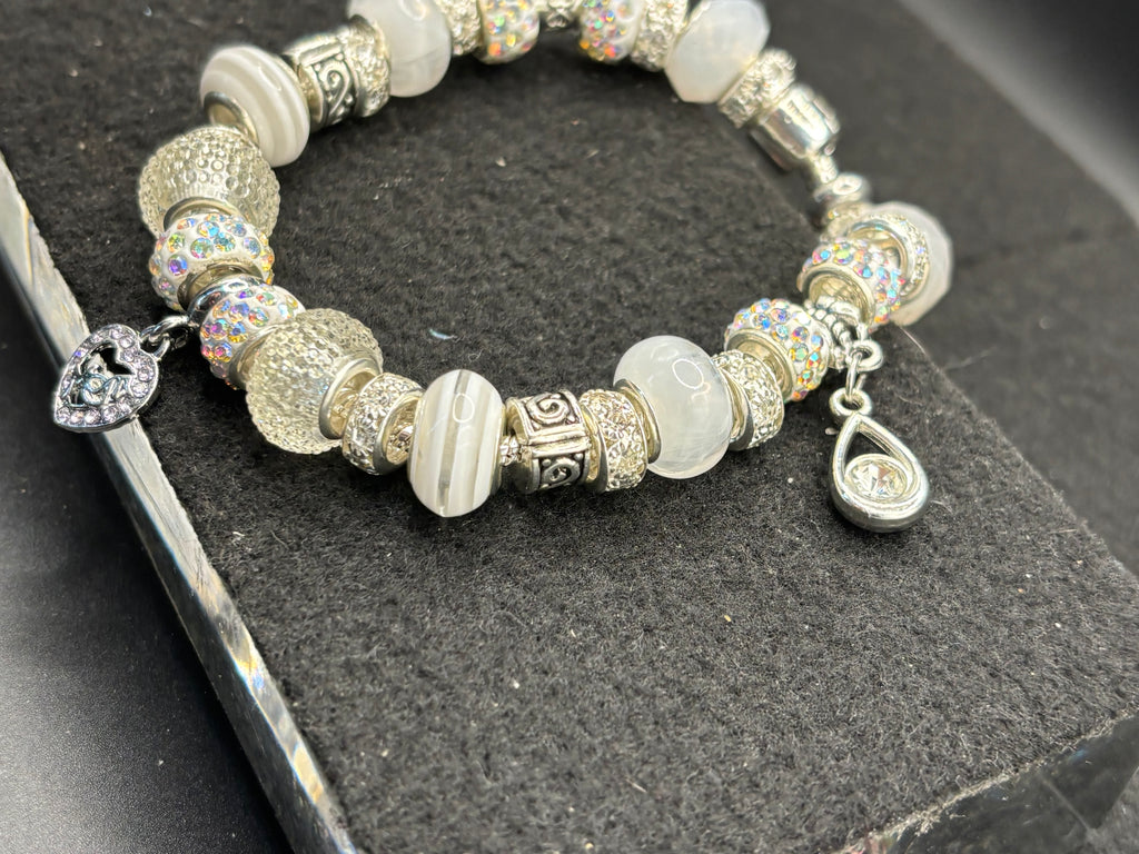 White Mom Charm Bracelet