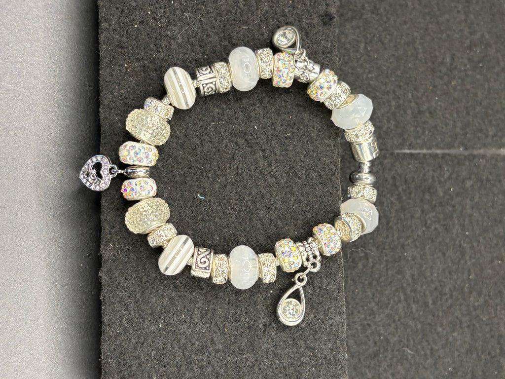 White Mom Charm Bracelet